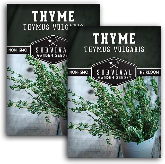 Survival Garden Seeds - Thyme Seed for Planting - 2 Packs with Instructions to Plant and Grow Thymus Vulgaris Herb Plants in Your Home Vegetable Garden - Non-GMO Heirloom Variety