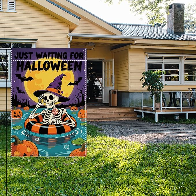 Halloween Garden Flag Pumpkins Fall Autumn Halloween Themed Holiday Party Outside Outdoor Lawn Decorations Yard Flag Double Sided 12x18 Inch