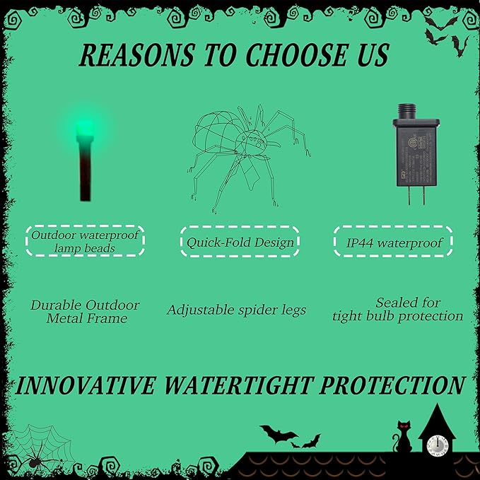 6.8Ft Giant Spider Halloween Decorations Outdoor 82" Light Up Spider with 115 LED Lights for Front Yard, Porch, Garden, Lawn, Halloween Party (Green)