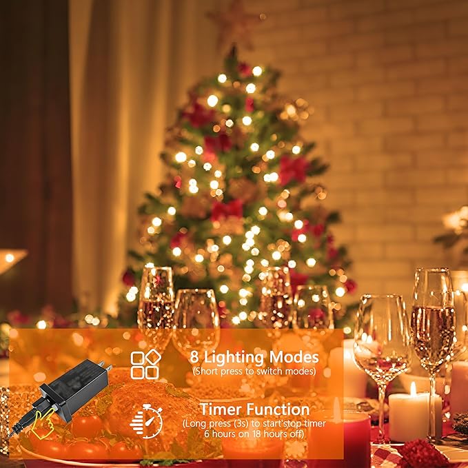 BHCLIGHT Extra-Long 165FT 500LED Christmas String Lights Outdoor/Indoor, Timer & Memory & 13 Modes, Warm White String Lights Waterproof Green Wire Tree Lights for Xmas Holiday Party