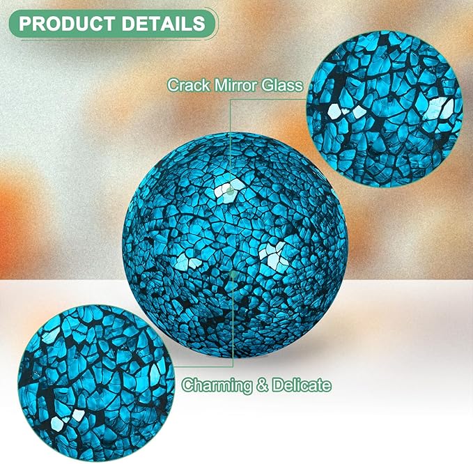 Decorative Ball for Bowls, 4 Inch Mosaic Glass Balls Decorative Glass Orbs for Home Decor/Dining Tables/Wedding Party/Coffee Table/Centerpiece Decor [Turquoise]
