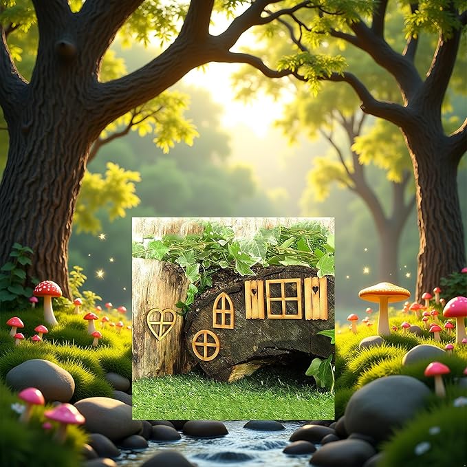 6Pcs Wooden Fairy Garden Door, Blank Door House and Windows Ornaments Tree Statues for Trunk Yard Decoration Sculptures Miniature Buildings Structures