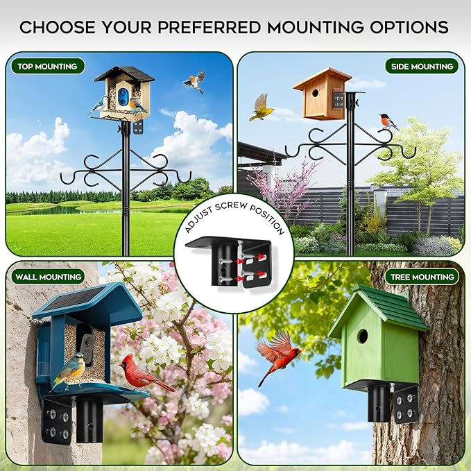 89 inch Double Hooks Heavy Duty Bird Feeder Pole with Squirrel Baffle for Outdoors,5-Prong Base Adjustable Bird House Pole for Smart Camera Birdfeeder,Bluebird House