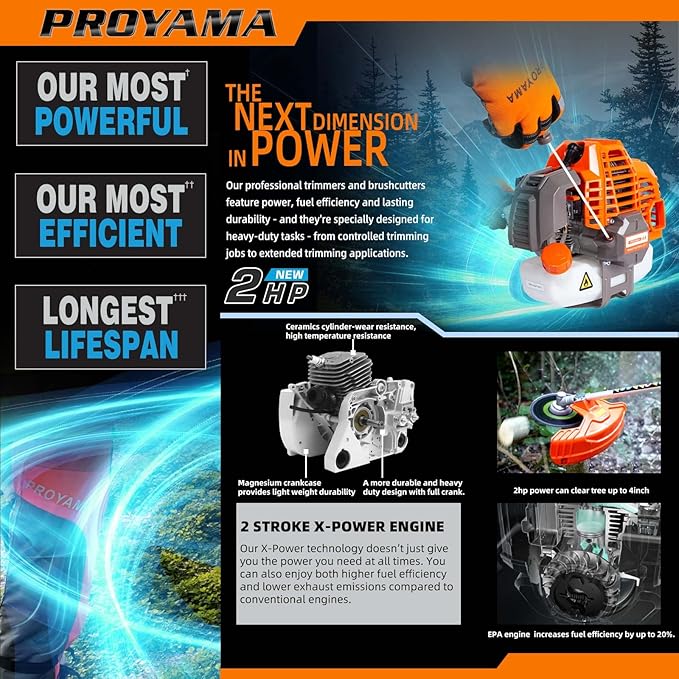PROYAMA 42.7cc Gas Weed Wacker, 3 in 1 Weed Eater Gas Powered, Brush Cutter and Gas String Trimmer 2-Cycle Extreme Duty, 5 Year Warranty Gearbox, Grass Trimmer 2025 Upgraded…