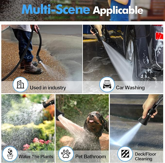 SPECILITE 5/8" Hot/Cold Water Hose 150 ft with High Flow Nozzle,Heavy Duty Flexible Rubber Garden Hose -50℉ to 158℉ With 3/4" Stainless Steel Fittings for Yard, Outdoor, Farm, Lightweight, Black