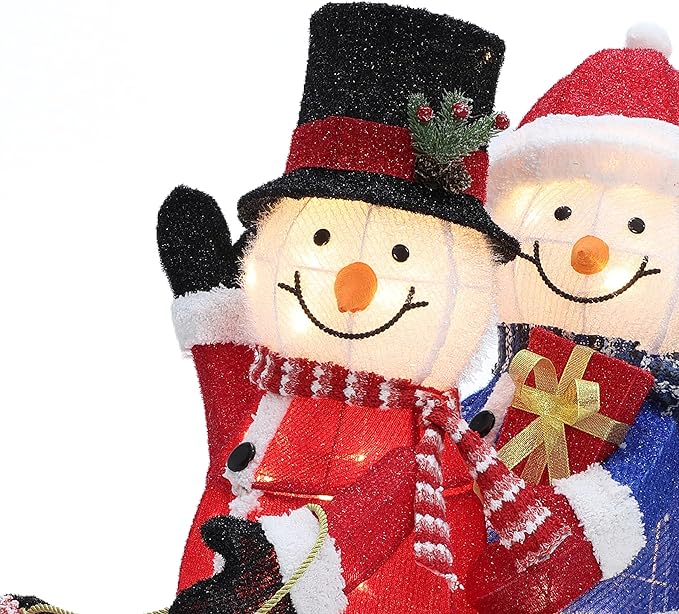 LuxenHome 20" H Lighted Snowman Outdoor Christmas Decorations, Prelit Frosted Snowman Family Trio on Sled Christmas Decor, Illuminated Christmas Decorations Outdoor and Indoor for Yard, Lawn, Porch