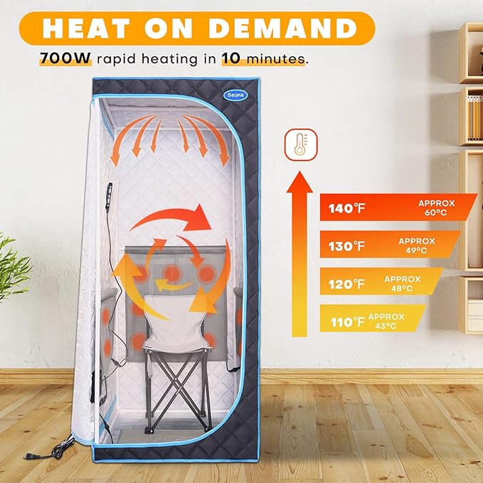 Portable Infrared Sauna for Home Full Size Personal Sauna Tent for Indoor Spa Lightweight Sauna Box with Foldable Sauna Chair, Heated Foot Pad, Remote Control 29.1"x29.1"x66.5" (Black)