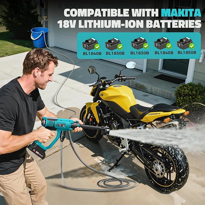 Cordless Pressure Washer Compatible with Makita Battery, Ecarke 800 PSI Portable Handheld Power Washer with 6-in-1 Nozzle Foam Cannon for Car Floor Cleaning Brushless Motor 2 Battery&Charger