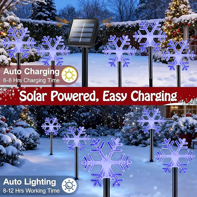 Christmas Snowflake Pathway Lights, 6 Pack Outside Walkway Markers Lights 7.5 Feet Christmas Outdoor Decorations Garden Stake Backyard Decor (Ice Blue)