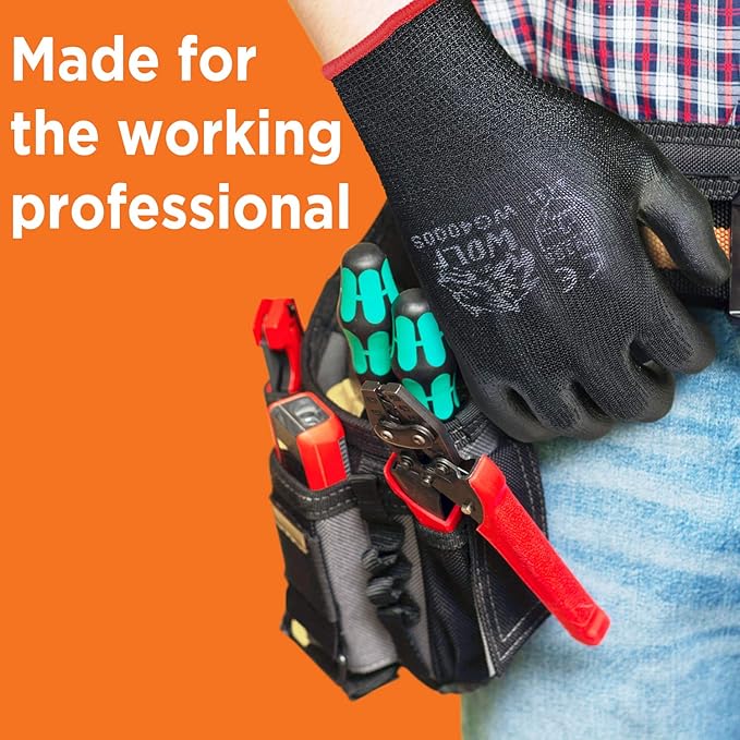 WOLF Polyurethane Palm Coated Nylon Shell Work Gloves, Construction, Mechanic, Warehouse, Yard Work, Gardening