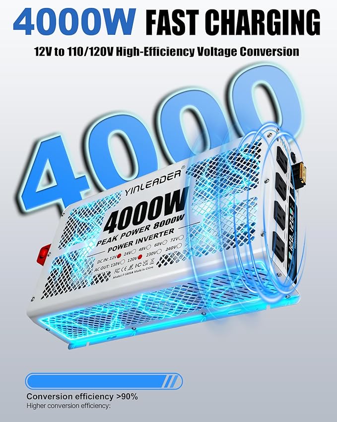 4000W Power Inverter 12V to 110V/120V, Solar Inverter Remote for RV Camping Off-Grid Solar Inverter Systems