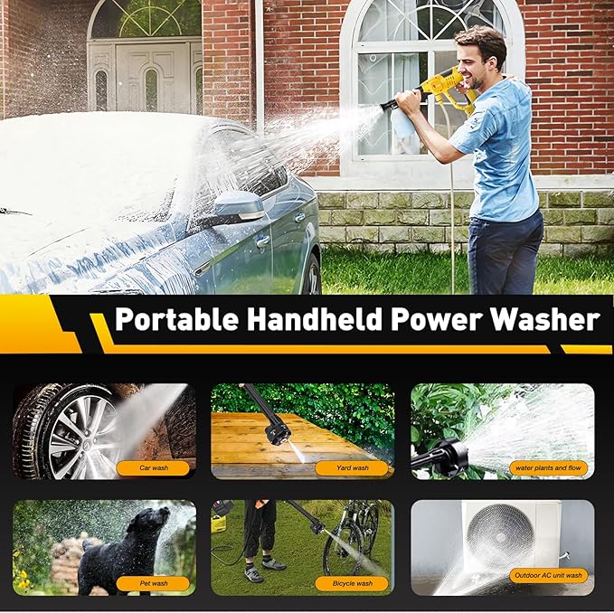 2025 Upgrade Cordless Pressure Washer, 900PSI Battery Powered Pressure Washer with 6-in-1 Nozzle, 10 Speed Adjustment, Remaining Battery Display, Portable Power Washer for Car/Garden/Floor/Yards