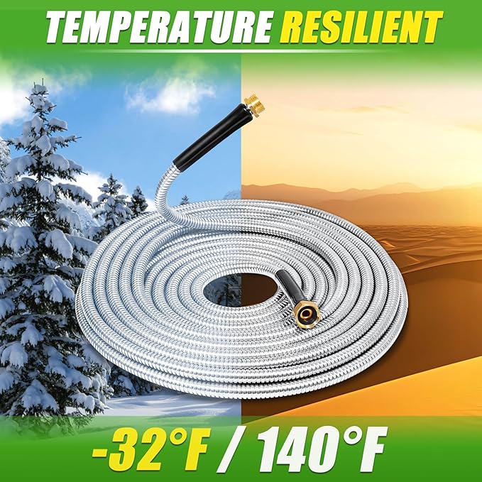 TOOLCY Metal Garden Hose 75 FT - 304 Stainless Steel Water Hose with Brass Nozzle - Super Flexible, No Kink, Heavy Duty, Lightweight, Durable Garden Hoses for Yard, Outdoor, Lawn
