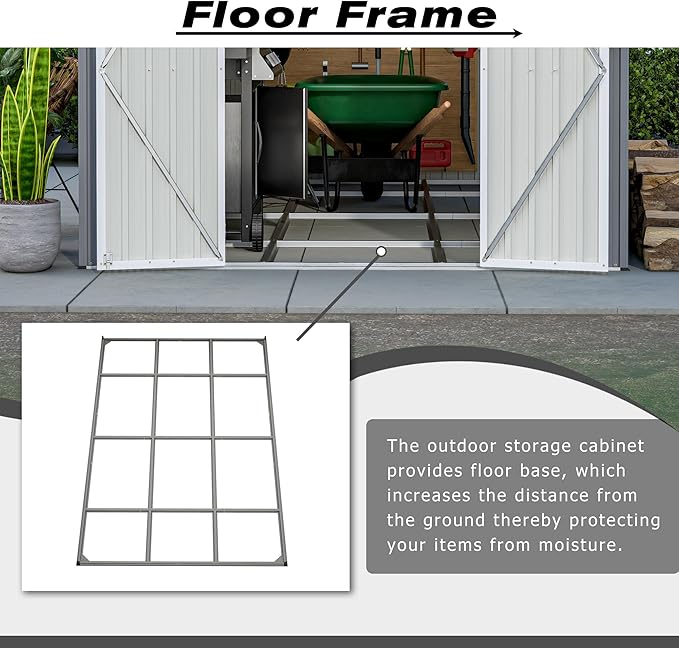 8x12 FT Metal Outdoor Storage Shed with Adjustable Side Door & Lockable Double Doors, Aluminum Frame, Weatherproof Tool Shed with Floor Frame for Garden, Backyard & Equipment Storage