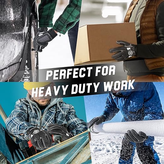 HANDLANDY Winter Water Resistant Work Gloves for Men, Insulated Heavy Duty Impact Glove for Cold Weather (Black-insulated, Medium)