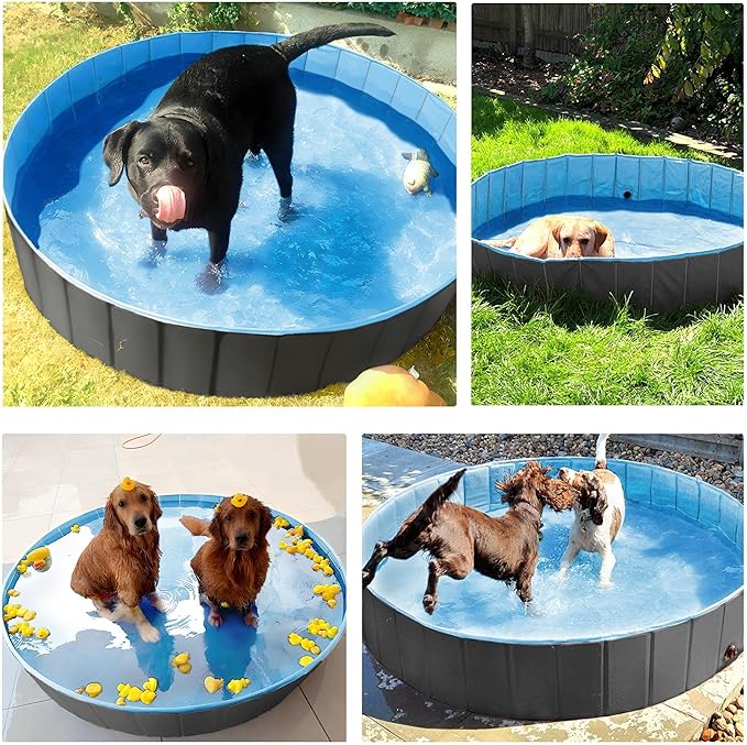 Yaheetech Foldable Dog Pool Collapsible Hard Plastic Dog Swimming Pool Portable Pet Pools Doggie Wading Pool Bath Tub for Puppy Small Medium Large Dogs, 71 x 12 Inches Black，Used