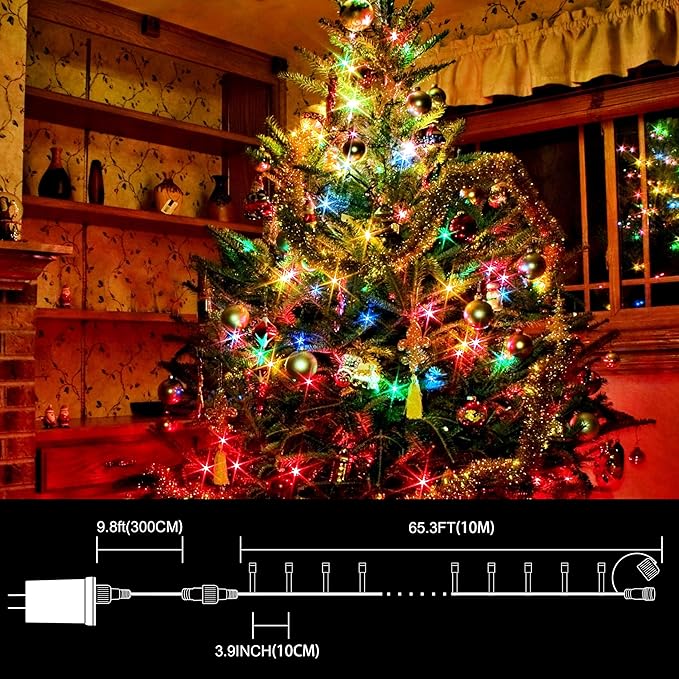 33ft Christmas Decorative Mini Lights, 100 LED Transparent Wire Fairy Starry String Lights Plug in, 12 Lighting Modes, for Indoor Outdoor Xmas Tree Wedding Party Decoration (Warm+Multicolor)