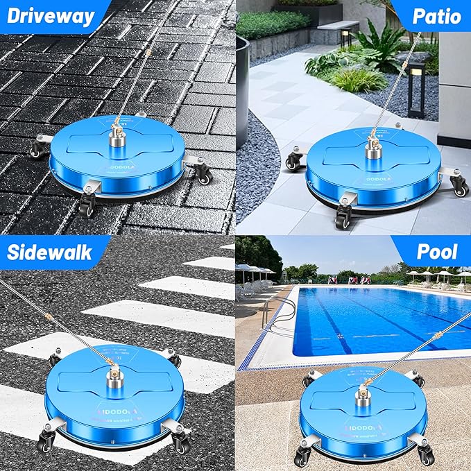 16.5" Pressure Washer Surface Cleaner with 4 Wheels - Coated Blue Stainless Steel Surface Cleaner for Pressure Washer Attachment for Concrete, Driveway, Patio, Sidewalk, Deck and Driveways - PWS165
