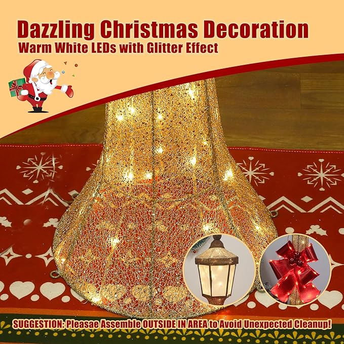 60Inch Outdoor Christmas Decorations Outdoor Lighted Lamp Post 3D Lamppost LED Lighted Display with 128 LED Lights&Bow, Holiday Decorations for Yard, Porch, Patio (2-Pack)