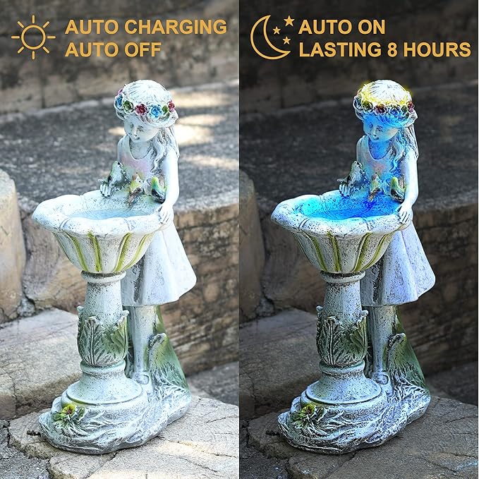 Fairy Garden Statue, Solar Garden Angel Figurine Outdoor Decoration Waterproof Resin Angel Sculpture for Patio Yard Lawn Porch Art Decoration Ornament Housewarming Christmas Birthday Gift