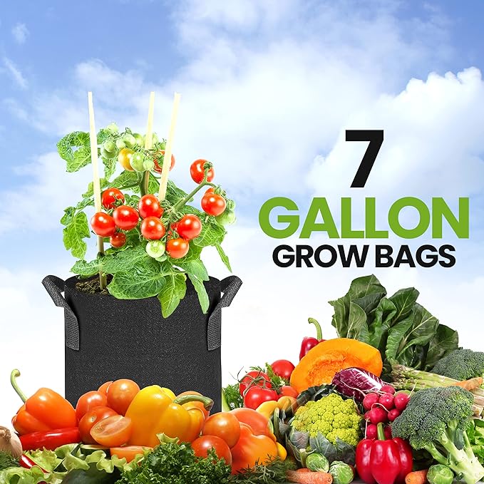 Utopia Home 12-Pack 7 Gallon Fabric Grow Bags, 300G Thickened Nonwoven Planters Pots, Aeration Fabric Pots with Handles, Nonwoven Fabric Bags Suitable for Vegetables Flowers Mushroom