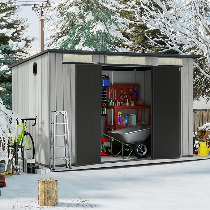 Domi 6.2x11FT Outdoor Resin Storage Shed, All-Weather Double-Wall Storage Building with Sloping Roof for Backyard, Garden, Lawn Tools, Mower, Bike & Pool Equipment, Lockable Doors, Ventilated Roof
