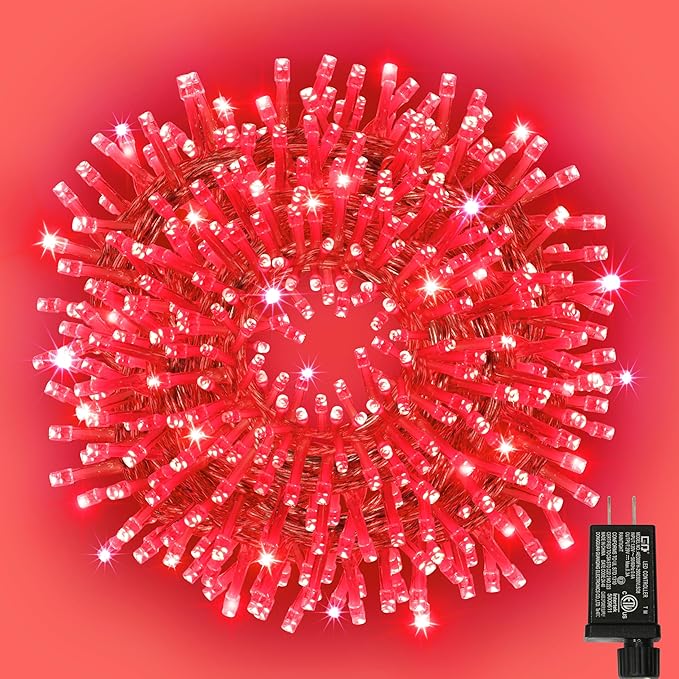 66ft Christmas Decorative Mini Lights,200 LED Transparent Wire Fairy Starry String Lights Plug in, 11 Lighting Modes, for Indoor Outdoor Xmas Tree Wedding Party Decoration (Red)