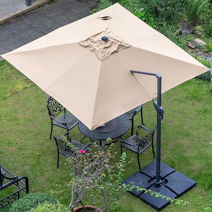 Sunnyglade 10x10Ft Cantilever Patio Umbrella Square Deluxe Offset Umbrella 360°Rotation & Integrated Tilting System Heavy Duty Patio Hanging Umbrella for Market Garden Deck Pool Backyard Patio (Tan)