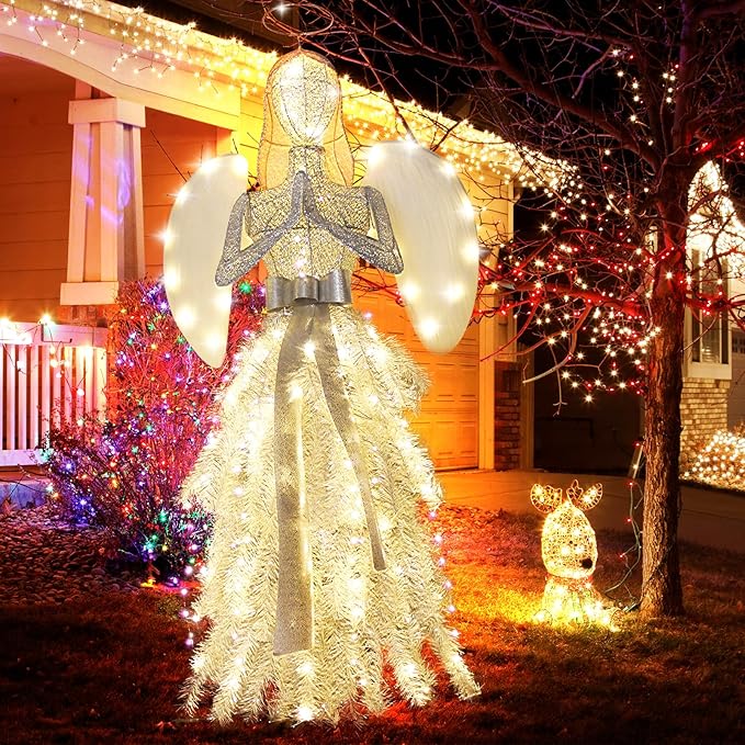 56" Angel with Wings Christmas Decoration for Indoor Outdoor，Christmas Angel Lighted up Decoration The Virgin Mary Law Yard Holiday Lights Display