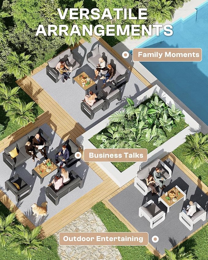 Aluminum Outdoor Patio Furniture Set 5 Piece, Oversized Patio Conversation Sets Widened Armrest & Ultra-Thick Cushions, Deep Seating Modern Sectional Furniture for Backyard, Porch, Graphite