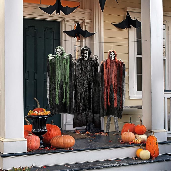 JOYIN Halloween Hanging Grim Reapers (3 Pack), One 47” and Two 35” Grim Reapers, Halloween Skeleton Flying Ghost for Haunted House Prop Décor, Outdoor Indoor Decor