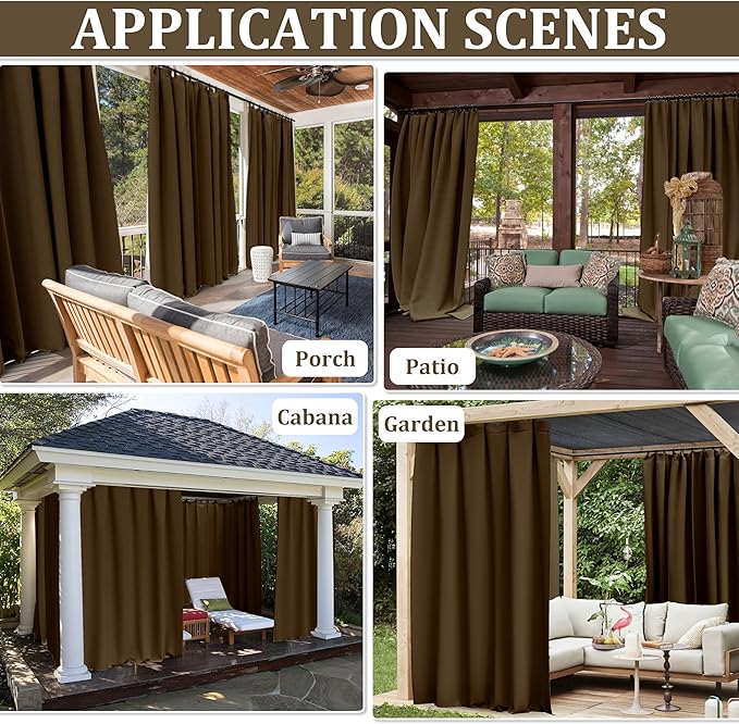 Gazebo Universal Replacement Privacy Curtain,12'×12' Gazebo Outdoor Waterproof Curtains, 4-Panels Sidewall Curtains with Double Zipper for Patio Canopy, Garden and Backyard (Curtain Only)