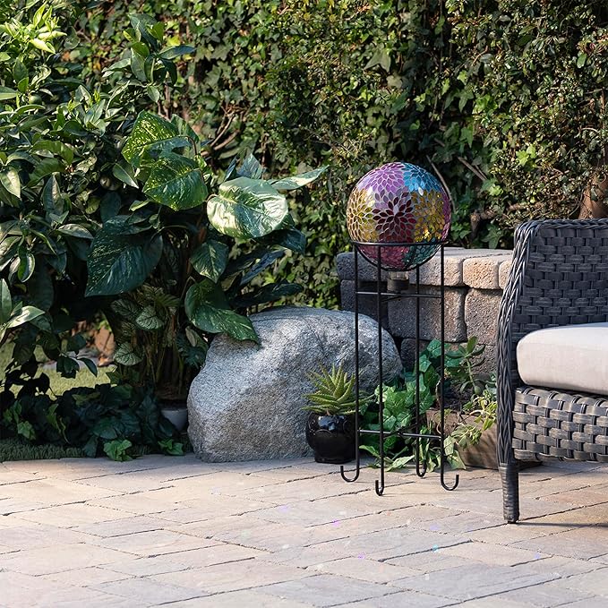 Alpine Corporation HMD172 10" Diameter Indoor Outdoor Glass Gazing Globe Yard Decoration, Mosaic Multicolor Leaf