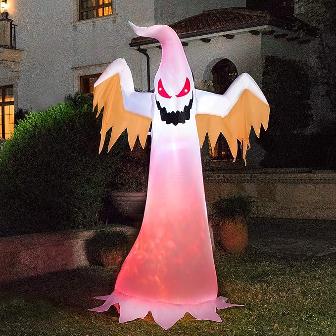 VIVOHOME 8FT Halloween Inflatable Yard Decor, Giant Red Ghost, Outdoor Blow Up with Built-in LED Light for Lawn, Garden, Party