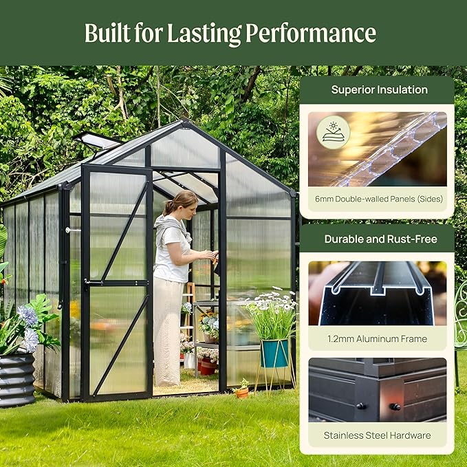 Vego Garden Junior Victorian Greenhouse 6.5 ft – Durable Aluminum Frame with Polycarbonate Panels – All-Season Greenhouse for Backyard or Patio