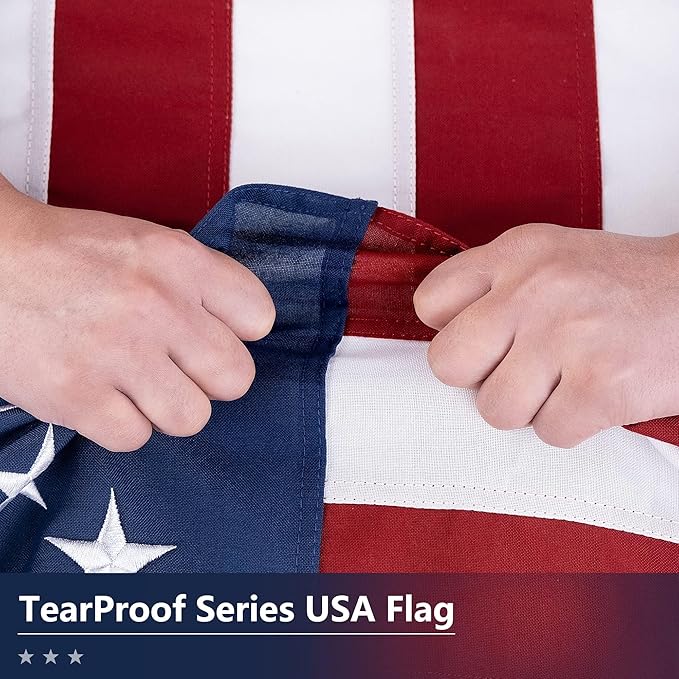American Flag for Outside 8x12 Ft - TearProof Series Outdoor Use US Flags - Long Lasting, Fade Resistant - Thick Spun Polyester USA Banner - High Wind United States Flag - Embroidered Stars, Sewn Stripes, Brass Grommets