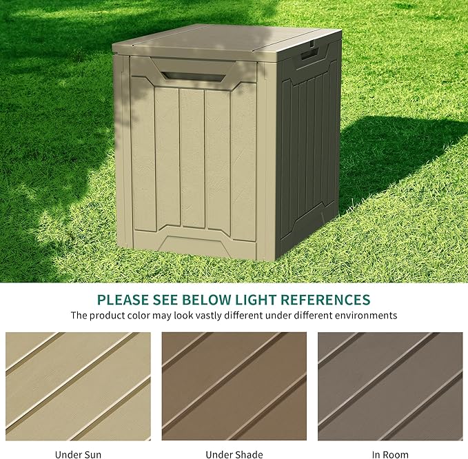 YITAHOME 31 Gallon Outdoor Storage Deck Box, Waterproof Resin Package Delivery and Storage Box with Lockable Lid for Patio Furniture Cushions, Pool Accessories, Garden Tools, Taupe