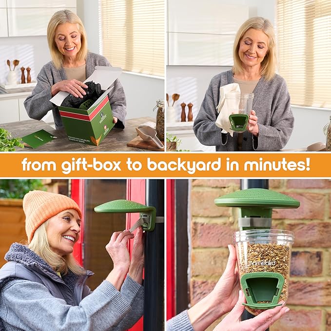Outdoor Small Bird Feeder for Fences, Trees, Balcony and Walls - PerchPod Seed Birdfeeder, No Mess Wild Bird Feeders for Outside