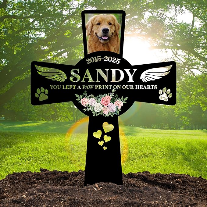 Pet Grave Marker Dog – Custom Dog Tombstones for Graves Outdoor with Name and Date, Dogs Memorial Cross for Graveyard or Garden, Weatherproof Pet Tombstone for Dogs