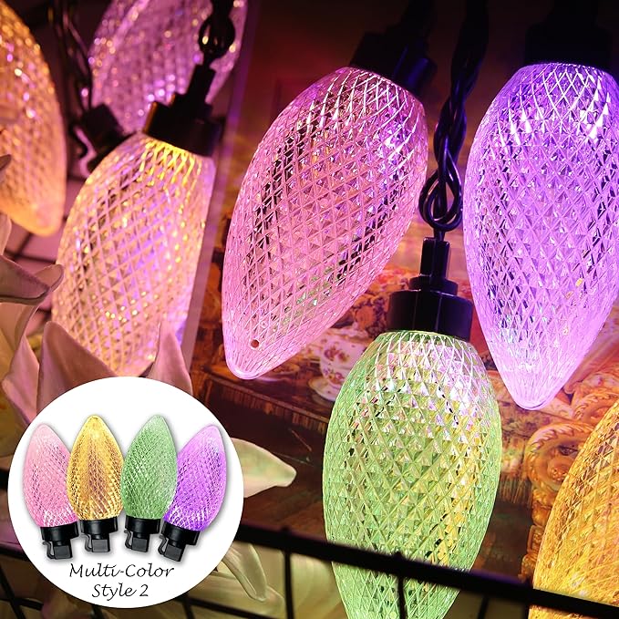 AWQ 10 LED 24.6FT Christmas Pathway Lights, Multi & Warm Color Pinecone Marker Lights with 10 Steel Stake & 11 Modes, Connectable Ground Light for Lawn, Patio, Walkway, Sidewalk (10)