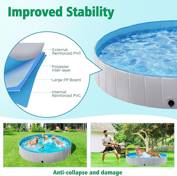 Yaheetech Foldable Dog Pool Collapsible Hard Plastic Dog Swimming Pool Portable Pet Pools Doggie Wading Pool Bath Tub for Puppy Small Medium Large Dogs, 71 x 12 Inches Gray