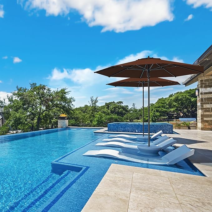 Midtown Umbrellas The Wooden 10 Feet Patio Umbrella With Sunbrella Bay Brown Acrylic Fabric - Aluminum Frame Market Umbrella For Backyard, Deck, Garden, Pool - Wooden Pole
