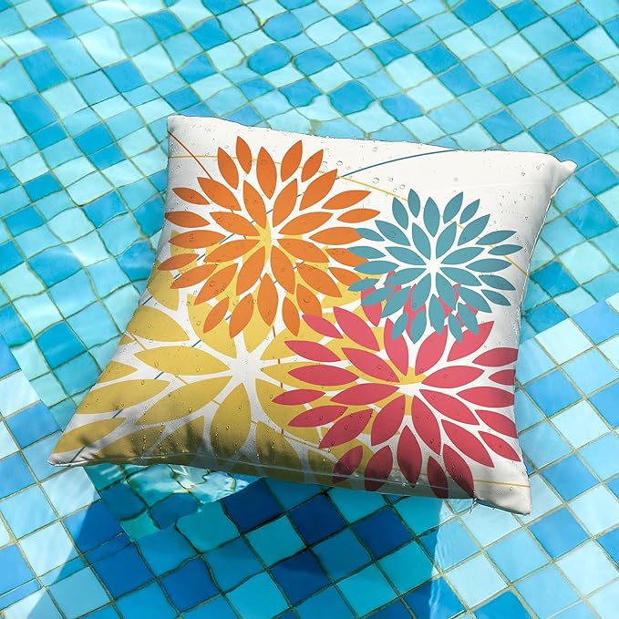 DFXSZ Outdoor Pillow Covers 16x16 Inch Set of 2 Orange Yellow Red Flower Decorative Waterproof Fall Summer Outdoor Pillow Covers for Patio Funiture Garden Couch 168G16