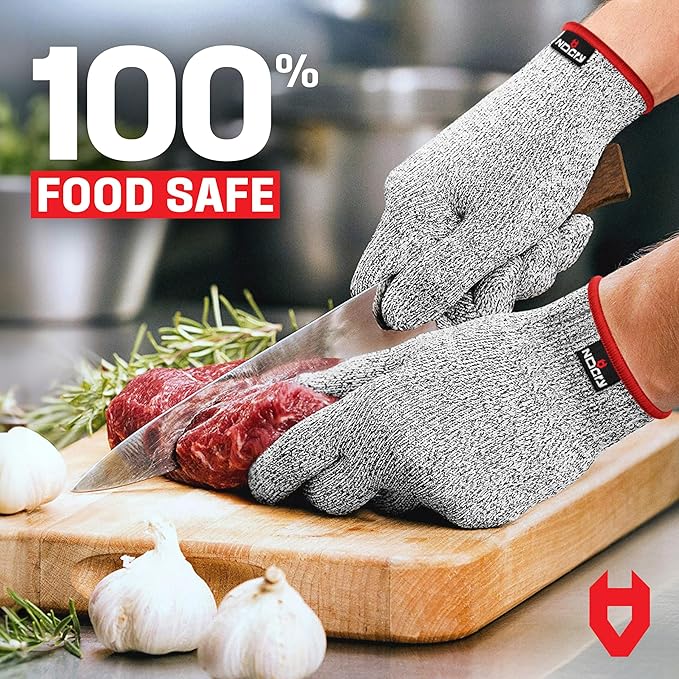 NoCry Premium Cut Resistant Gloves Food Grade — Level 5 Protection; Ambidextrous; Machine Washable; Superior Comfort and Dexterity; Lightweight — Perfect Cutting Gloves or Mandolin Glove