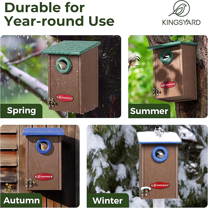 Kingsyard Recycled Plastic Bird House for Outdoors - Weatherproof Wren Bird Nesting with Predator Guard & Air Vents, Green
