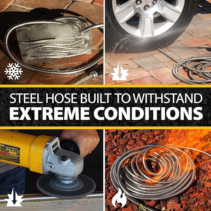 Bionic Steel 25 Ft Metal Garden Hose with Nozzle, 25Ft x 5/8 In. Premium 304 Stainless Steel Metal Water Hose, Flexible Non Kinking, Lightweight, Heavy Duty, for Yard, Outdoor
