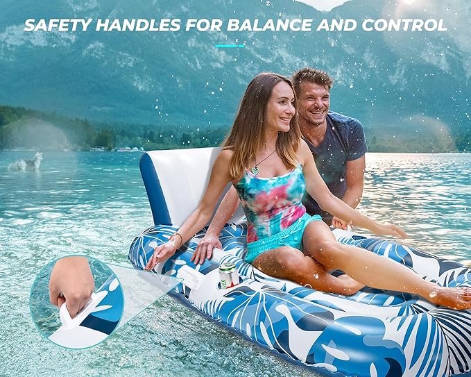 Pool Floats Adult 1-2-3 Person Inflatable Lounger, Extra Large Tanning Recliner Floaty Chair Raft with Backrest, Footrest, Cup Holder for Pool, Lake, River, Beach, Ocean & Party Use