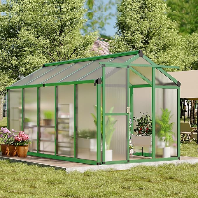 6x10 FT Greenhouse, Greenhouse for Outdoors, Polycarbonate Greenhouses with Quick Setup, Aluminum Frame and Roof Vent, Lockable Door for Backyard, Green Houses for Outside Garden Backyard, Patio