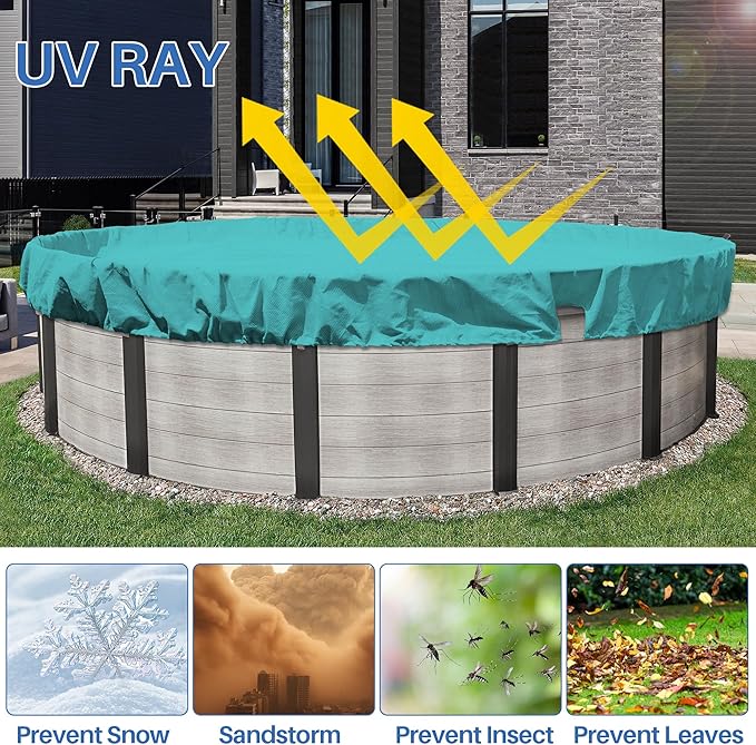 ECOOPTS 7 ft Round Pool Cover for Above Ground Pools, Swimming Pool Cover Protector Winter Safety Cover (Turquoise)