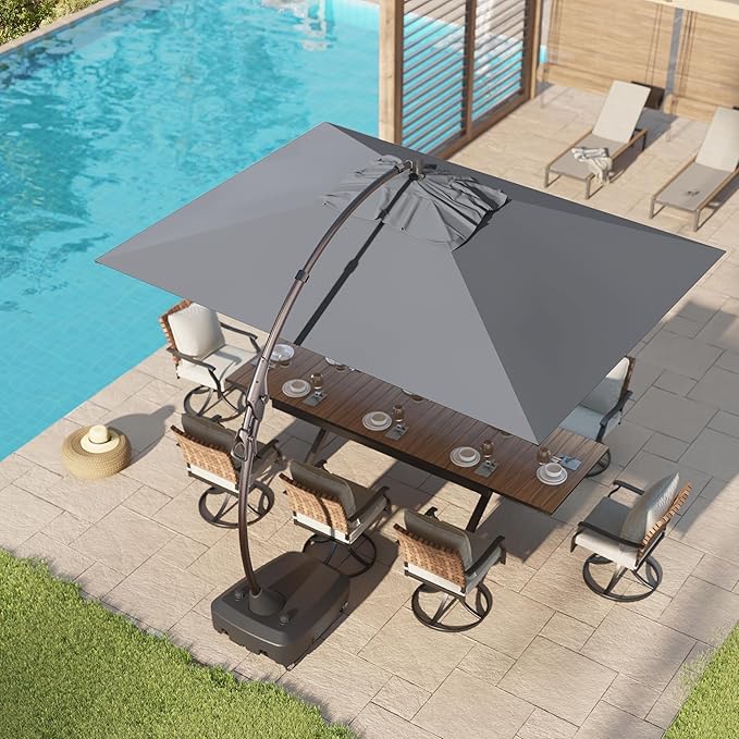 Grand patio 10x13 FT Cantilever Umbrella Outdoor Aluminum Rectangle Offset Umbrella Canopy with Base & Cover for Pool Garden (Gray, 10x13 FT)